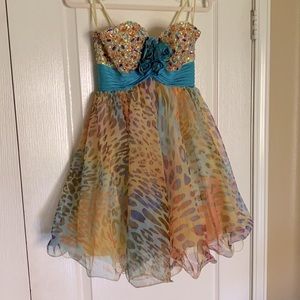 JOVANI! Rainbow Cheetah Empire Gemstones Dress